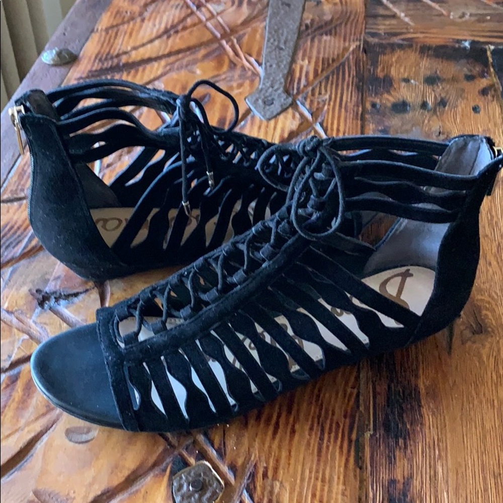 Sam Edelman Black Suede Zip Sandal